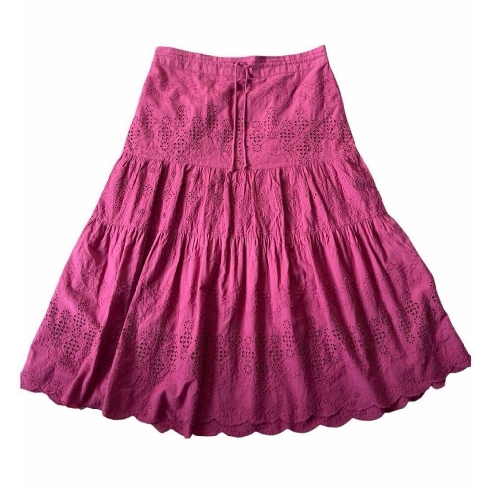Sundance Bastilla Tiered Pink Eyelet Boho Skirt size L Fuchsia Pink - Picture 2 of 7
